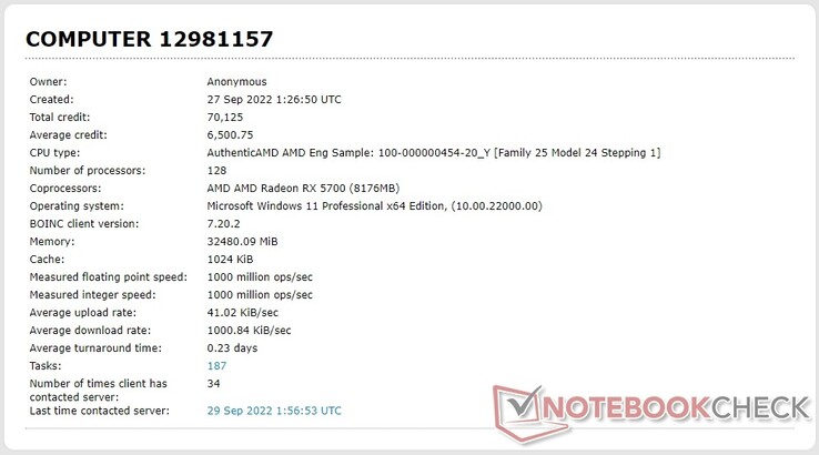 Elenco del processore AMD 100-000000454-20_Y nel database di Einstein@Home (Fonte: Proprietario)