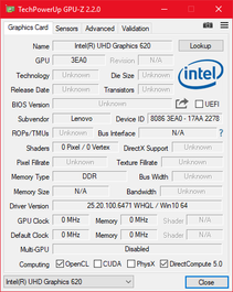 GPU-Z Intel UHD Graphics 620