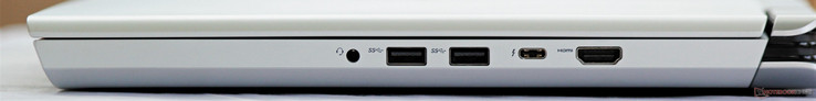 A destra: jack per le cuffie, 2x USB 3.0, Thunderbolt 3, HDMI 1.4