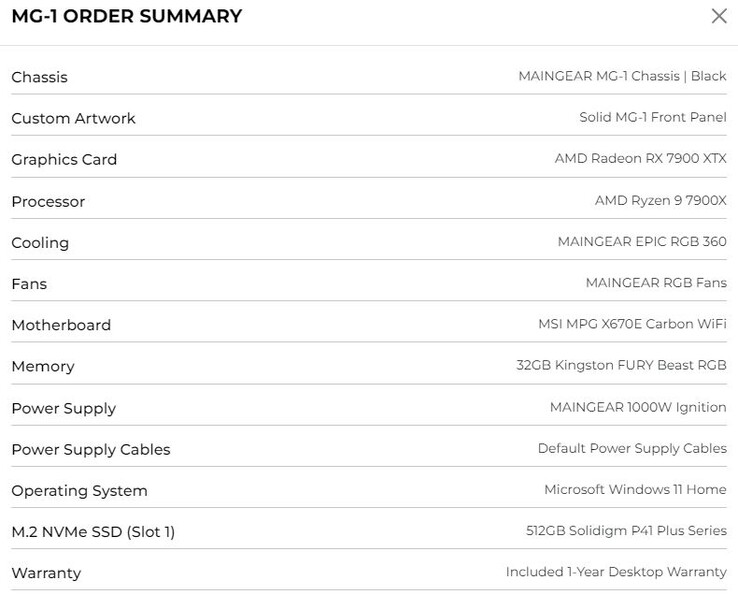 Maingear MG-1 da 3.681 dollari con CPU AMD Ryzen 9 e GPU serie RX 7000 (Fonte: Own)