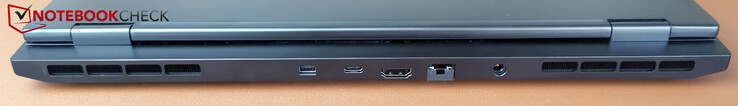 Posteriore: MiniDP 1.4 (compatibile con G-Sync), USB-C 3.2 Gen2 (10 Gb/s, DP 1.4a, Power Delivery), HDMI 2.1 (compatibile con G-Sync), LAN, alimentazione