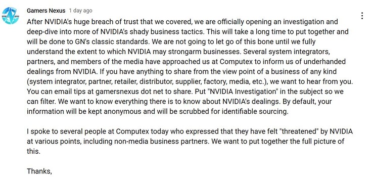 Gamers Nexus apre un'indagine su Nvidia. (Fonte: Gamers Nexus su YouTube)
