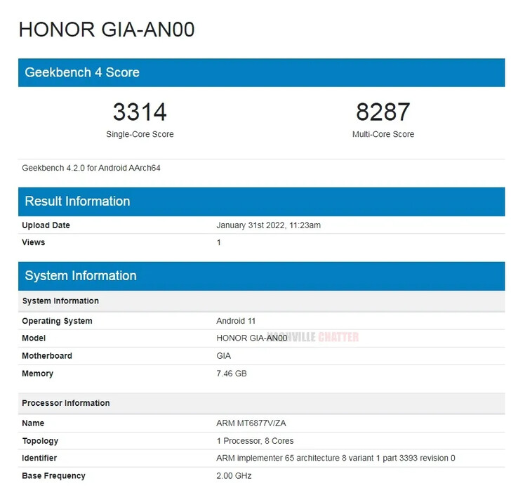 Nuovo telefono Honor, stesso processore MediaTek. (Fonte: Geekbench 4 via NashvilleChatter)