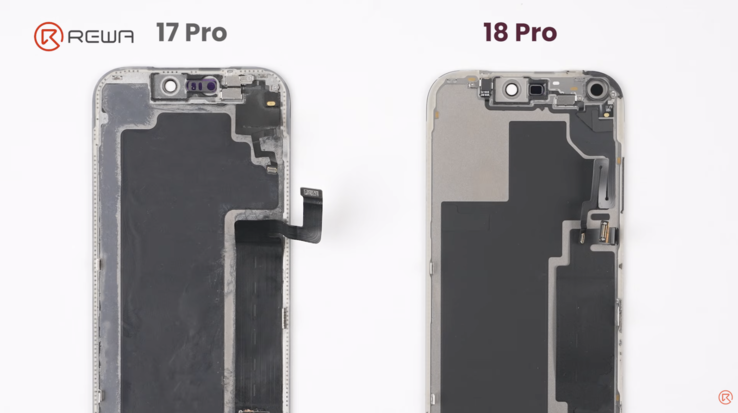 iPhone 17 Pro vs iPhone 18 Pro: immagine che mostra il retro del pannello del display con il nuovo layout.