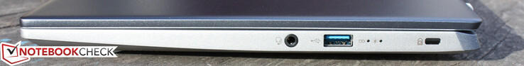 A destra: Porta audio combinata, USB-A 3.1, Kensington Lock