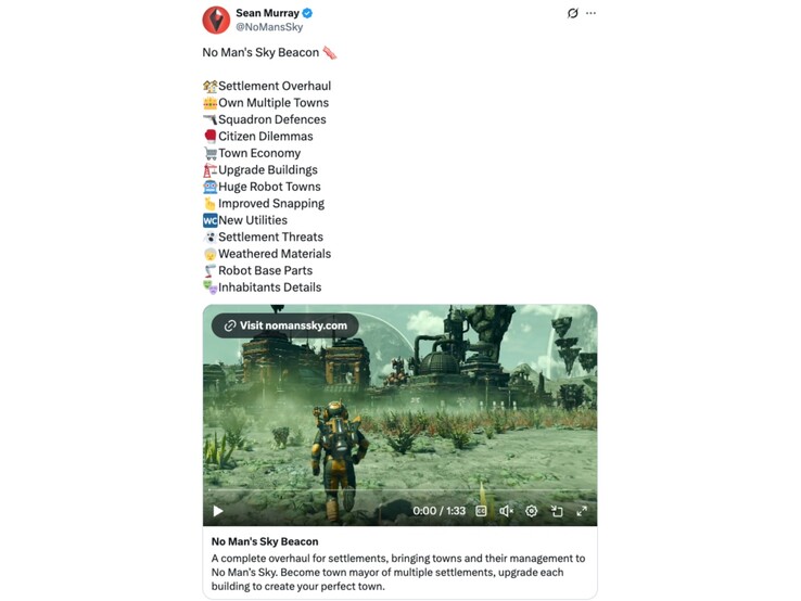 Il responsabile dello studio Hello Games condivide i dettagli dell'aggiornamento Beacon per No Man's Sky. (Fonte: Sean Murray su X)
