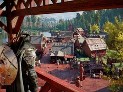 Il protagonista del Deserto Cremisi, Kliff, guarda una città.