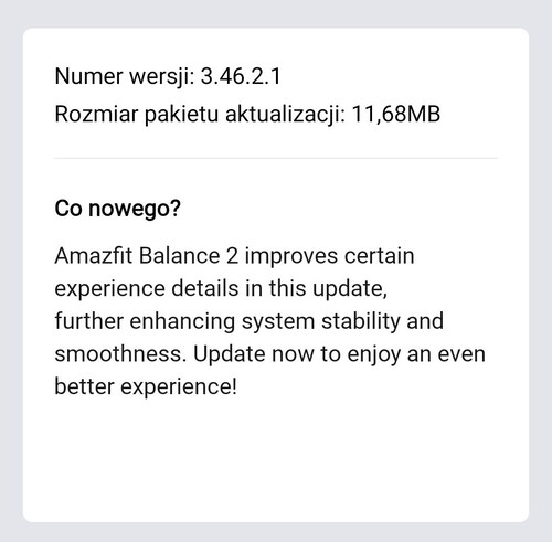 Le note di rilascio per il firmware dello smartwatch Amazfit Balance 2 3.46.0.1