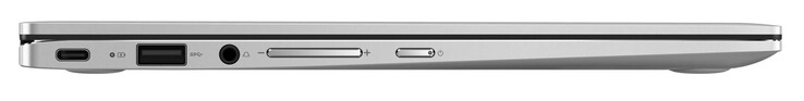 A sinistra: USB 3.2 Gen 1 (Type-C; DisplayPort, Power Delivery), USB 3.2 Gen 1 (Type-A), combo audio, controllo volume, pulsante accensione