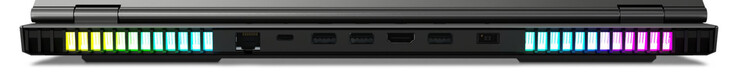 Lato posteriore: Gigabit Ethernet, USB 3.2 Gen 2 (Type-C; Power Delivery, DisplayPort), 2x USB 3.2 Gen 1 (Type-A), HDMI, USB 3.2 Gen 1 (Type-A), alimentazione