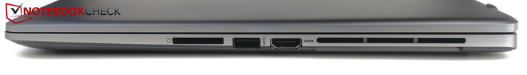 A destra: Lettore di schede SD, USB-A 3.2 Gen 2, HDMI
