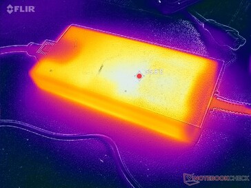 L'adattatore CA raggiunge oltre 56 C quando si utilizzano carichi impegnativi
