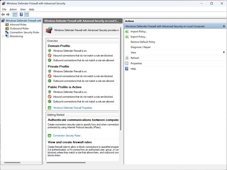 Windows Defender Firewall con Sicurezza Avanzata