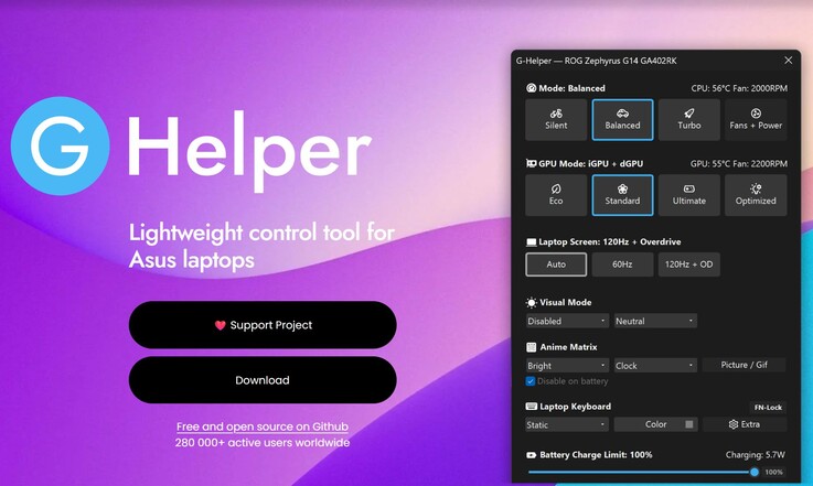 La pagina web di G-Helper (Fonte immagine: Screenshot, g-helper.com)