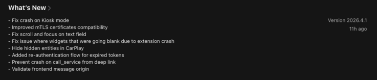 Le note di rilascio per l'app Home Assistant versione 2026.4.1