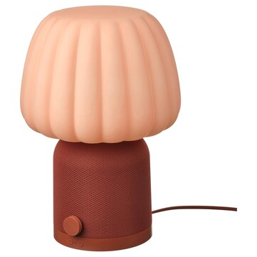 La lampada con altoparlante Bluetooth Kulglass in rosso-marrone e rosa (fonte: IKEA)