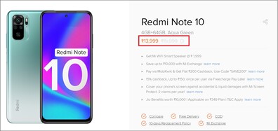 Redmi Note 10 prezzo attuale. (Fonte immagine: Xiaomi)