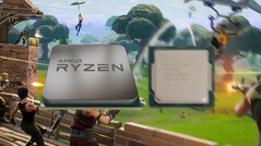 L'AMD Ryzen 7 5700G offre prestazioni molto più veloci rispetto all'Intel Core i7-10700 in giochi come Fortnite. (Fonte immagine: AMD/Intel/Epic - modificato)