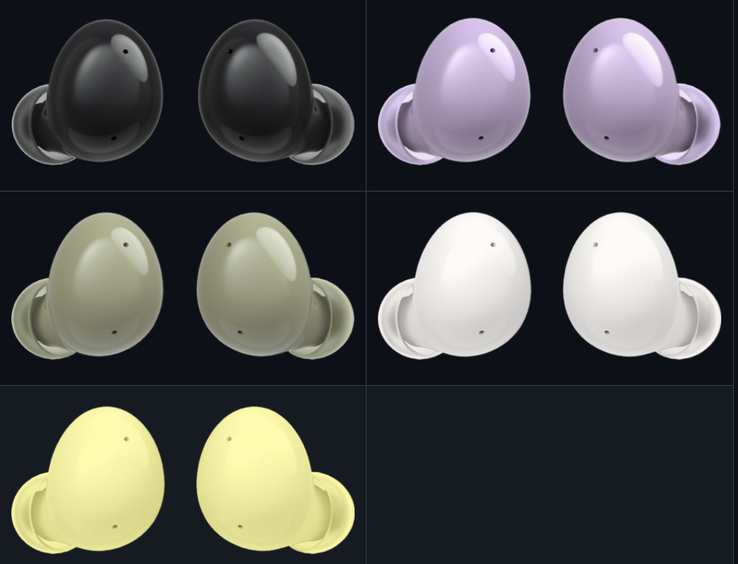 L'intera presunta gamma di colorazioni di Galaxy Buds2. (Fonte: GitHub)