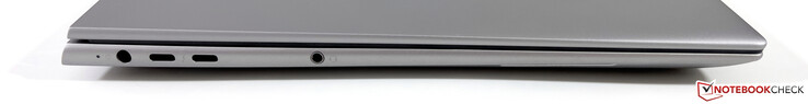 A sinistra: alimentazione, 2x USB-C 4.0 con Thunderbolt 4 (40 GBit/s, DisplayPort-ALT 1.4), 3,5 mm stereo