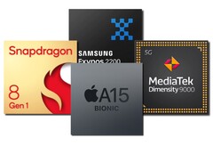 Il Samsung Exynos 2200 sta presumibilmente lottando per tenere il passo con la concorrenza. (Fonte dell'immagine: Qualcomm/Samsung/Apple/MediaTek - modificato)