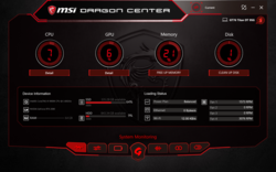 Interfaccia utente MSI Dragon Center.