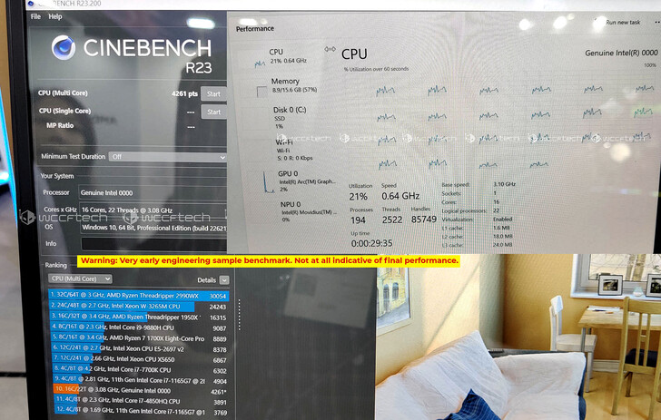 Meteor Lake-U/P/H in Cinebench R23. (Fonte: Videocardz via Wccftech)