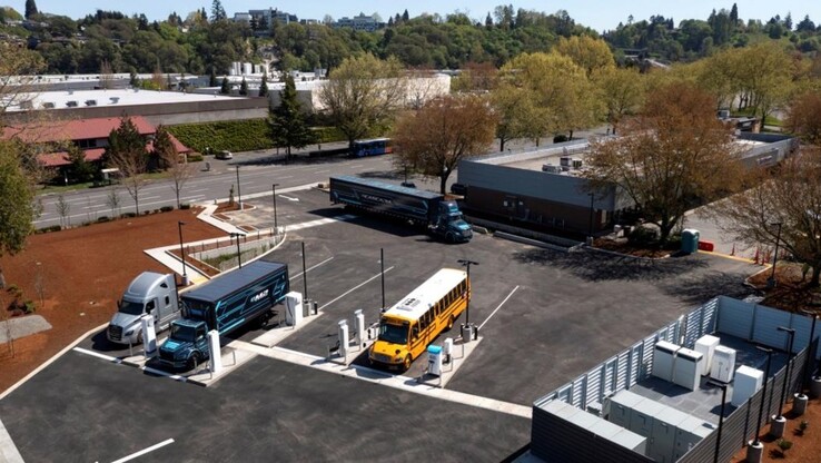 Stazione di ricarica MCS di prova per camion e autobus elettrici a Portland (immagine: CharIN)