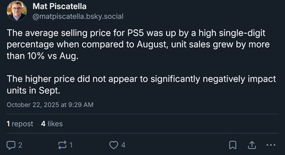 Le vendite della console PS5 di Circana per il mese di settembre 2025 (Fonte: Mat Piscatella Bluesky account)
