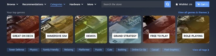 La nuova scheda "Categorie" è adattata al comportamento dei giocatori. (Fonte: Steam)