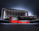 Sandisk NAS 600 SATA SSD e NAS 800 NVMe SSD davanti a un enclosure NAS