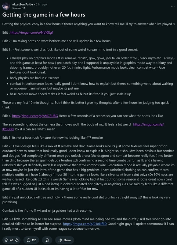 Impressioni iniziali di Lost Soul Aside (Fonte immagine: screenshot, subreddit Lost Soul Aside)
