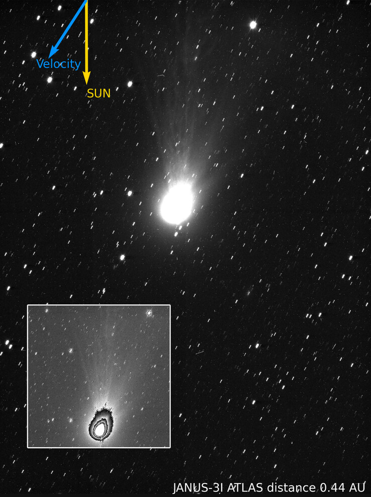 Un'immagine della cometa 3I/ATLAS ripresa dalla sonda Juice.