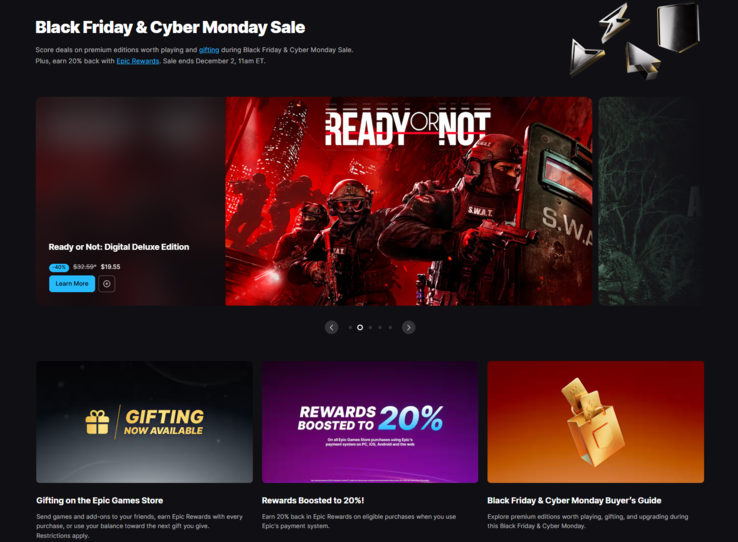 Uno screenshot della pagina delle offerte del Black Friday di Epic Games Store (fonte: Epic)