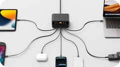 Sette dispositivi possono essere alimentati contemporaneamente tramite USB-C o USB-A con un massimo totale di 350 watt.