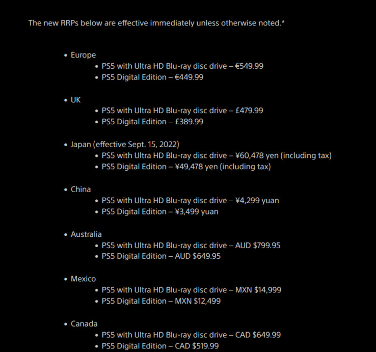 Prezzi globali rivisti per PS5 (immagine via Sony)