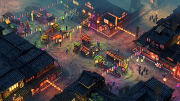 Un'immagine che mostra una città in Shadow Tactics: Blades of the Shogun.