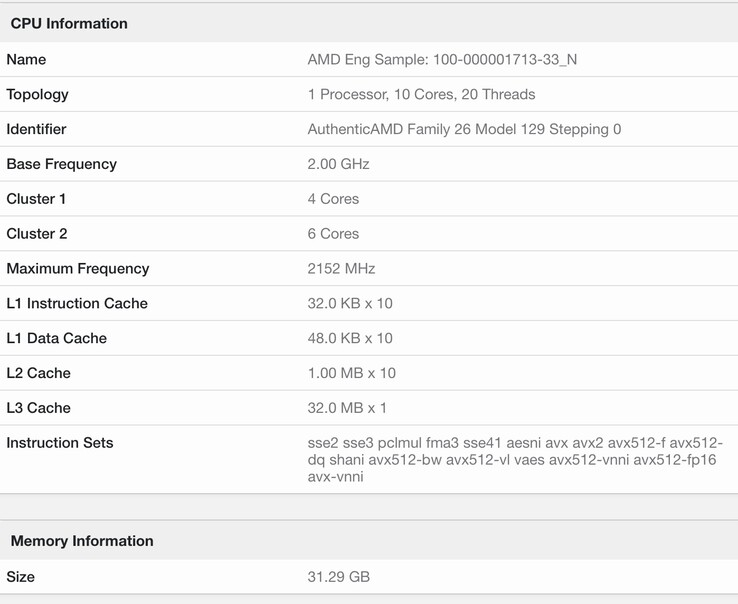 Ulteriori dettagli sulla scheda di Geekbench 6.