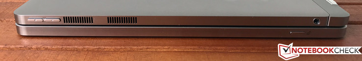 Lato Destro: Volume, ventilazione, jack stereo da 3.5 mm (tablet), pulsante sgancio (tastiera)
