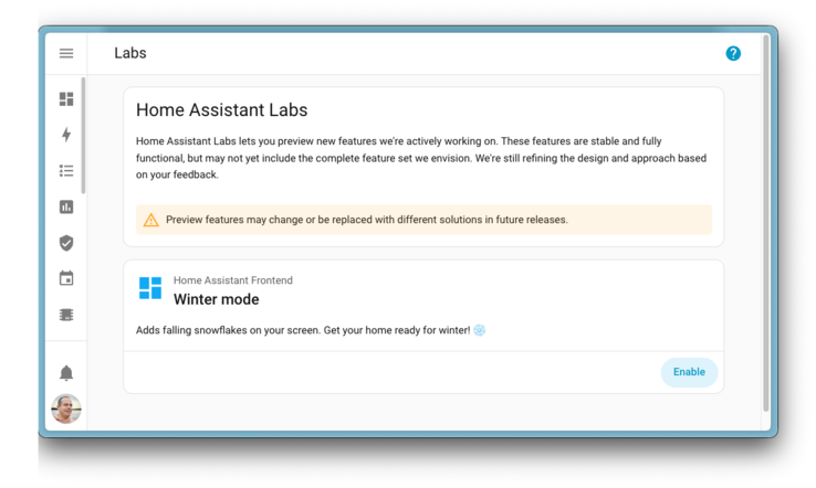 Una schermata della nuova area Labs di Home Assistant. (Fonte: Home Assistant)