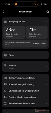 Menu con numerose opzioni di impostazione