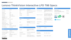 Lenovo ThinkVision T85 - Specifiche. (Fonte immagine: Lenovo)