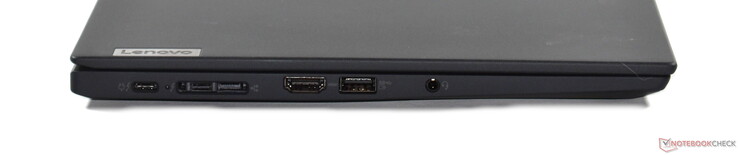 A sinistra: 2x Thunderbolt 4, porta miniEthernet/docking, HDMI 2.0, USB-A 3.2 Gen 1, 3.5mm audio