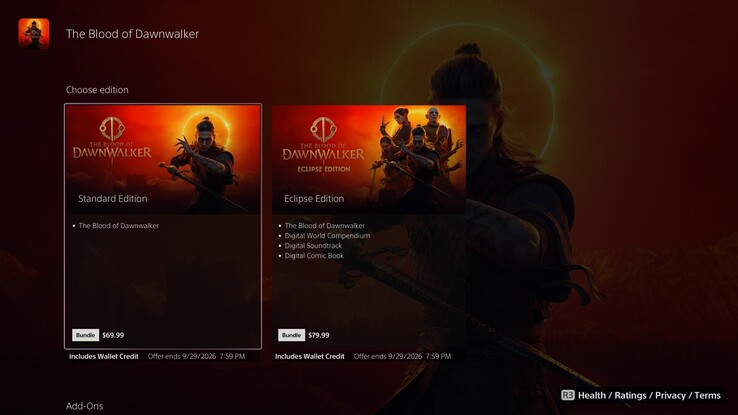 La scheda di "Blood of Dawnwalker" sul PS Store.