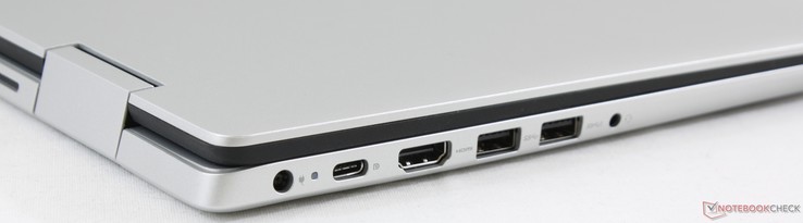 A sinistra: adattatore AC, USB Type-C Gen. 1 (con DisplayPort e Power Delivery), HDMI 1.4b, 2x USB 3.1 Gen. 1, 3.5 mm combo audio