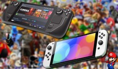 Sia lo Steam Deck che lo Switch OLED hanno accesso a enormi librerie di giochi. (Fonte immagine: Valve/Nintendo/USgamer - modificato)