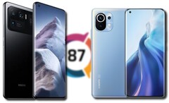Lo Xiaomi Mi 11 Ultra (L) ha ottenuto lo stesso punteggio di visualizzazione del più economico Mi 11 (R). (Fonte immagine: Xiaomi/DxOMark - modificato)