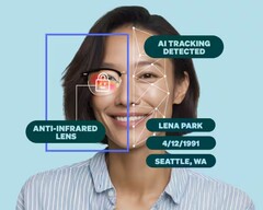 Il rivestimento degli occhiali Zenni Optical ID Guard, di colore rosa, aiuta a bloccare le minacce alla sicurezza facciale, impedendo la scansione completa del viso. (Fonte: Zenni Optical)