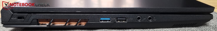 A sinistra: Kensington, USB-A 3.0, USB-A 2.0, microfono, cuffia