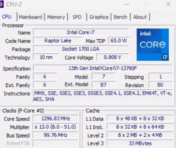 Core i7-13790F CPU-Z. (Fonte: wxnod su Twitter)